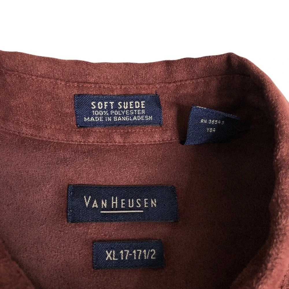 Vintage 90s Van Heusen Soft Suede Shirt Men XL Maroon Flap Pocket Outdoor Grunge